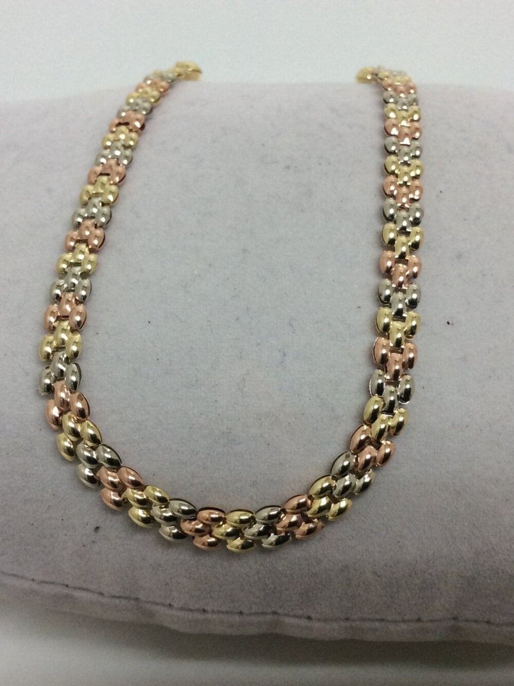 10K Real Tri Color Gold  Popcorn Lady  Bracelet 7.5''   4.5mm  3.30gr